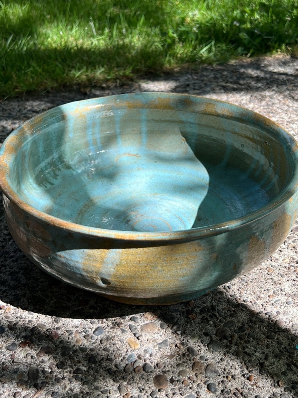 Handmade Ceramic Serving Bowl in Turquoise and Gold Glaze
